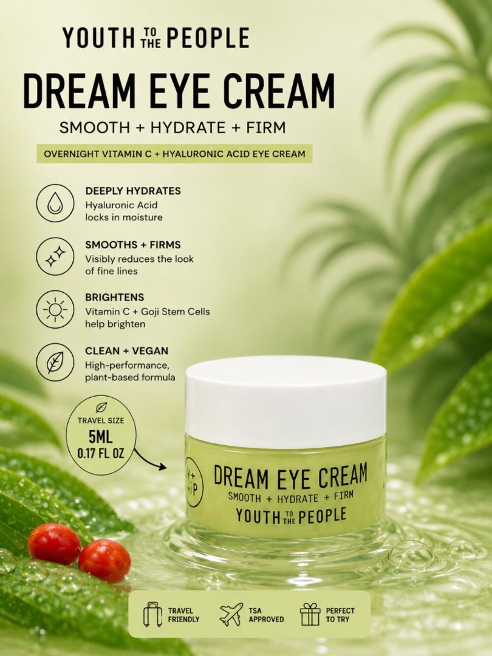 Youth To The People Dream Eye Cream 5ml Mini Hydrating Firming Vegan NEW